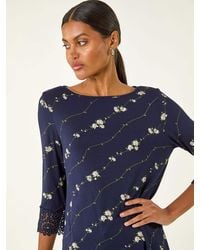 Roman - Printed Lace Cuff Stretch Blouse - Lyst