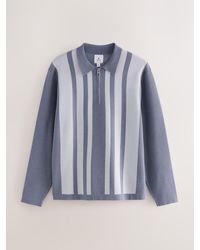 Next - Regular Fit Premium Mid Weight Stripe Long Sleeve Knit Quarter Zip Polo Shirt - Lyst