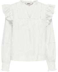 ONLY - Frill Detail Long Sleeve Cotton Blouse - Lyst