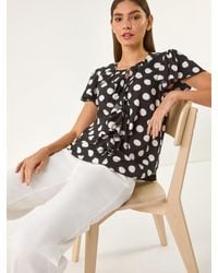 Roman - Spot Print Ruffle Tie Front Top - Lyst