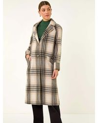 Roman - Check Print Longline Coat - Lyst