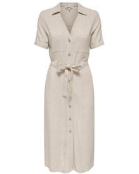 ONLY - Short Sleeve Button Through Midi Shirt Dress With Linen - Lyst