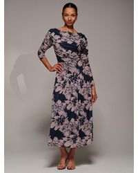 Jolie Moi - Long Sleeve Asymmetric Gathered Mesh Midi Dress - Lyst