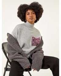 Roman - Animal Print Pocket Knit Jumper - Lyst