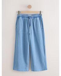 Next - Mid Striped Denim Jersey Wide Leg Cropped Joggers - Lyst