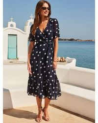 Sosandar - Spot Print Belted Faux Wrap Dress - Lyst