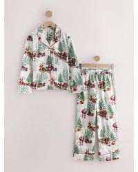Next - Ecru Santa Matching Family Christmas Flannel Button Through Pyjamas - Lyst