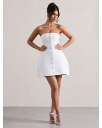 Club L London - Anniston Bandeau Tailored Buttoned Mini Bridal Dress - Lyst