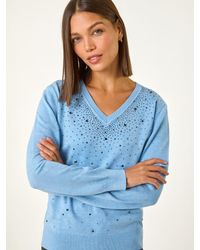 Roman - V-Neck Sparkle Hotfix Knit Jumper - Lyst