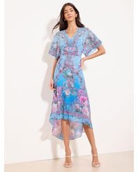 Lipsy - V-Neck Floral Fit And Flare High Low Midi Dress - Lyst