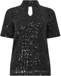 M Com - Mixed Sequin Keyhole Top - Lyst