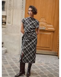 BHOEM - Plaid Check Draped Midi Sleeveless Dress With Side Knot Detail - Lyst