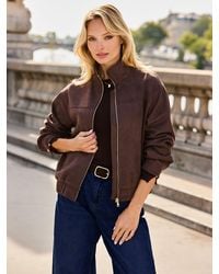Sosandar - Faux Suede Zip Front Funnel Collar Jacket - Lyst