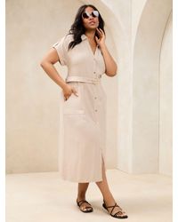 Lipsy - Curve Short Sleeve Linen Look Button Down Midi Shirt Dress - Lyst