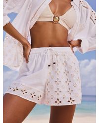Lipsy - 100% Cotton Broderie Beach Shorts - Lyst