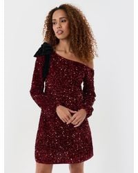 Threadbare - Sequin Slash Neck Dress With Bow Detail - Lyst