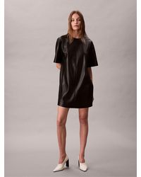 Calvin Klein Faux-leather Zip-front Dress in Black | Lyst