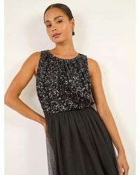Roman - Petite Contrast Sequin Mesh Dress - Lyst