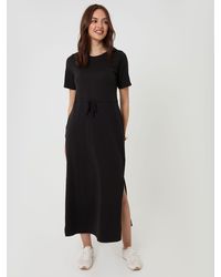 Threadbare - Drawstring Waist Side Split 100% Cotton Jersey Midi Dress - Lyst