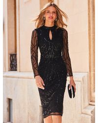 Sosandar - Sequin High Neck Keyhole Midi Pencil Dress - Lyst
