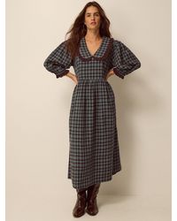 Monsoon - Ruby Collar Check Print Midi Dress Blue - Lyst