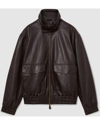 Reiss - Bordeaux Trinity Leather Oversized Funnel-Neck Jacket - Lyst