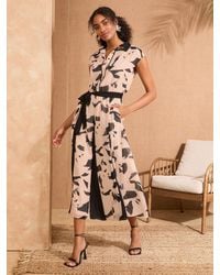 Love & Roses - Printed Belted Midi Shirt Dress - Lyst