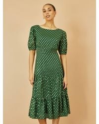 Yumi' - Foil Spot Midi Dress With Scoop Back - Lyst