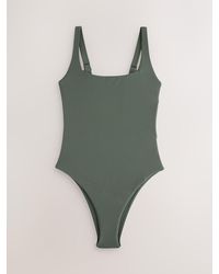 Next - Khaki Rib Rib Square Neck Swimsuit - Lyst