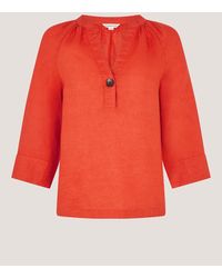 Monsoon - Rust Gianna V-Neck Long Sleeve Linen Top - Lyst