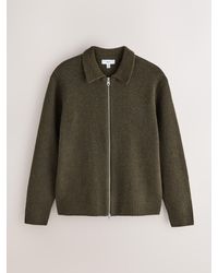 Next - Khaki Cosy Knitted Zip Up Jacket - Lyst