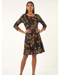 Roman - Floral Print Lace Stretch Dress - Lyst