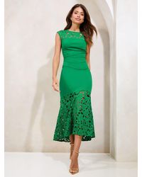 Lipsy - Petite Floral Print Lace Mix Fit And Flare Midi Dress - Lyst