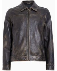 AllSaints - Alkan Collared Zip Up Two Tone Leather Jacket - Lyst
