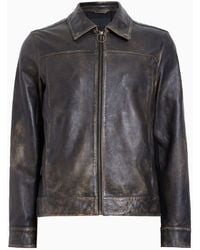 AllSaints - Allsaints Alkan Collared Zip Up Two Tone Leather Jacket - Lyst