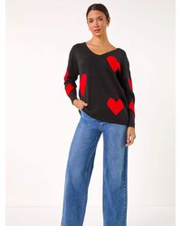Roman - V-Neck Heart Detail Knit Jumper - Lyst