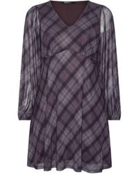 Yours Curve - Check Mesh Balloon Sleeve Dress - Lyst