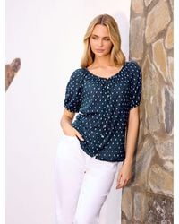 M Com - Short Sleeve Button Dobby Boho Blouse - Lyst
