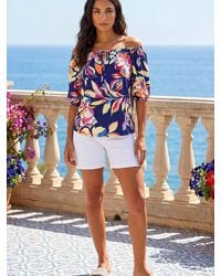 Roman - Floral Print Bardot Stretch Top - Lyst