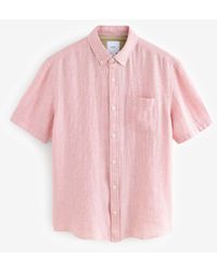 Next - Standard Collar Cotton Linen Blend Short Sleeve Shirt - Lyst