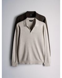 The Set - 2 Pack Trophy Neck Knit Jumpers/Cream - Lyst