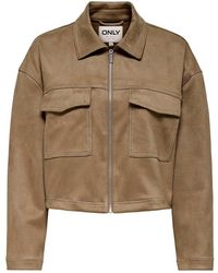 ONLY - Faux Suede Collared Short Jacket - Lyst
