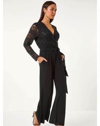 Roman - Sequin Lace V-Neck Stretch Jumpsuit - Lyst