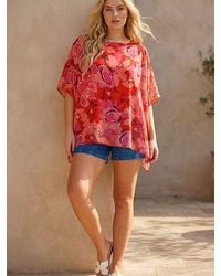 Roman - Curve Floral Chiffon Hanky Hem Top - Lyst