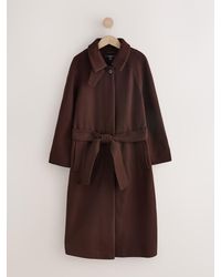 Next - Chocolate Belted Unlined Coat - Lyst