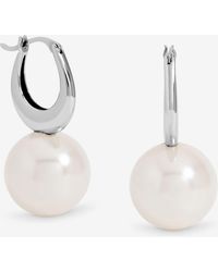 Jon Richard - Rhodium Plated Polished And Pearl Hoop Earrings - Lyst
