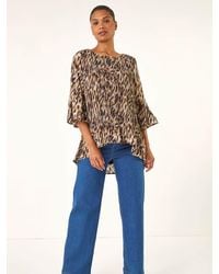 Roman - Animal Print Pleated Tunic Top - Lyst