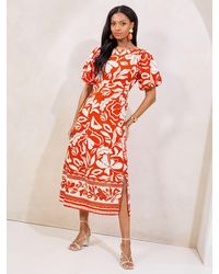 Lipsy - Short Sleeve Gathered Waist Underbust Midi Dress - Lyst