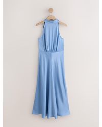 Next - Textured Satin Halter Sleeveless Midi Dress - Lyst