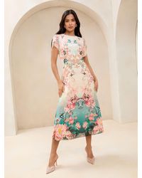 Lipsy - Ombre Floral Print Tulip Sleeve Fit And Flare Midi Dress - Lyst